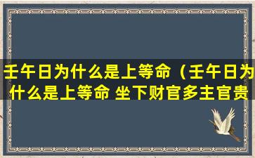 壬午日为什么是上等命（壬午日为什么是上等命 坐下财官多主官贵）
